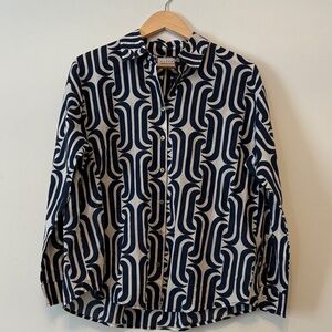 Velvet By Graham & Spencer Navy and Cream Patterned Blouse- size XS